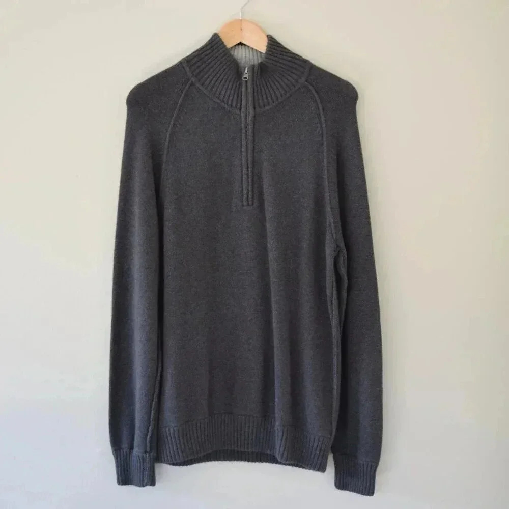 AEROPOSTALE Mens Half Zip Knitted 100% Cotton Pullover Sweater In Grey Size L